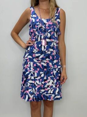 Sleeveless Blue & Pink Ruffle Mini Dress